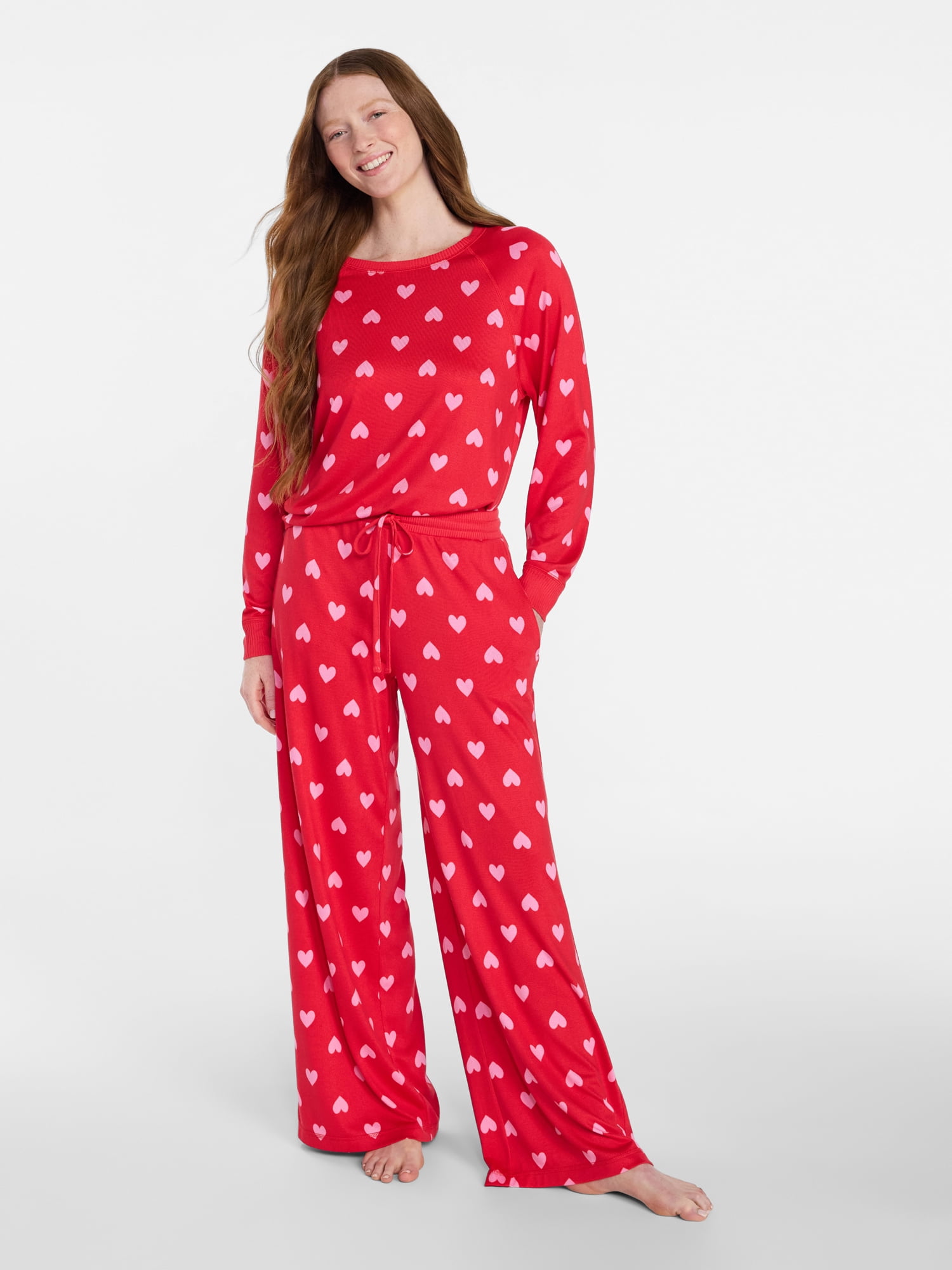 Joyspun Women's Cozy Lounge Collection Hacci Long Sleeve Top and Pants Pajama Set, 2-Piece, Sizes XS-3X