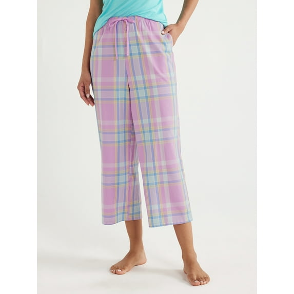 Joyspun Women's Cropped Woven Pajama Pants, Sizes XS to 3X