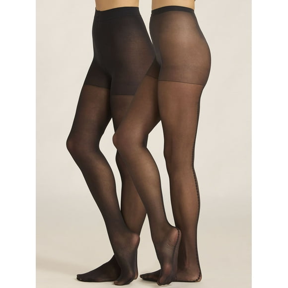 Joyspun Women's Dot Back Seam and Opaque Tights, 2-Pack, Sizes S-3XL