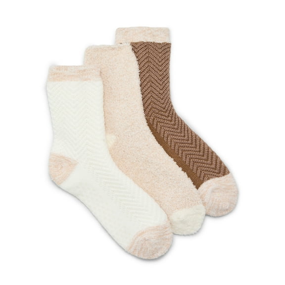 Joyspun Women's Double Layer Crew Lounge Socks, 3-Pack, Fits Shoe Sizes 4-10
