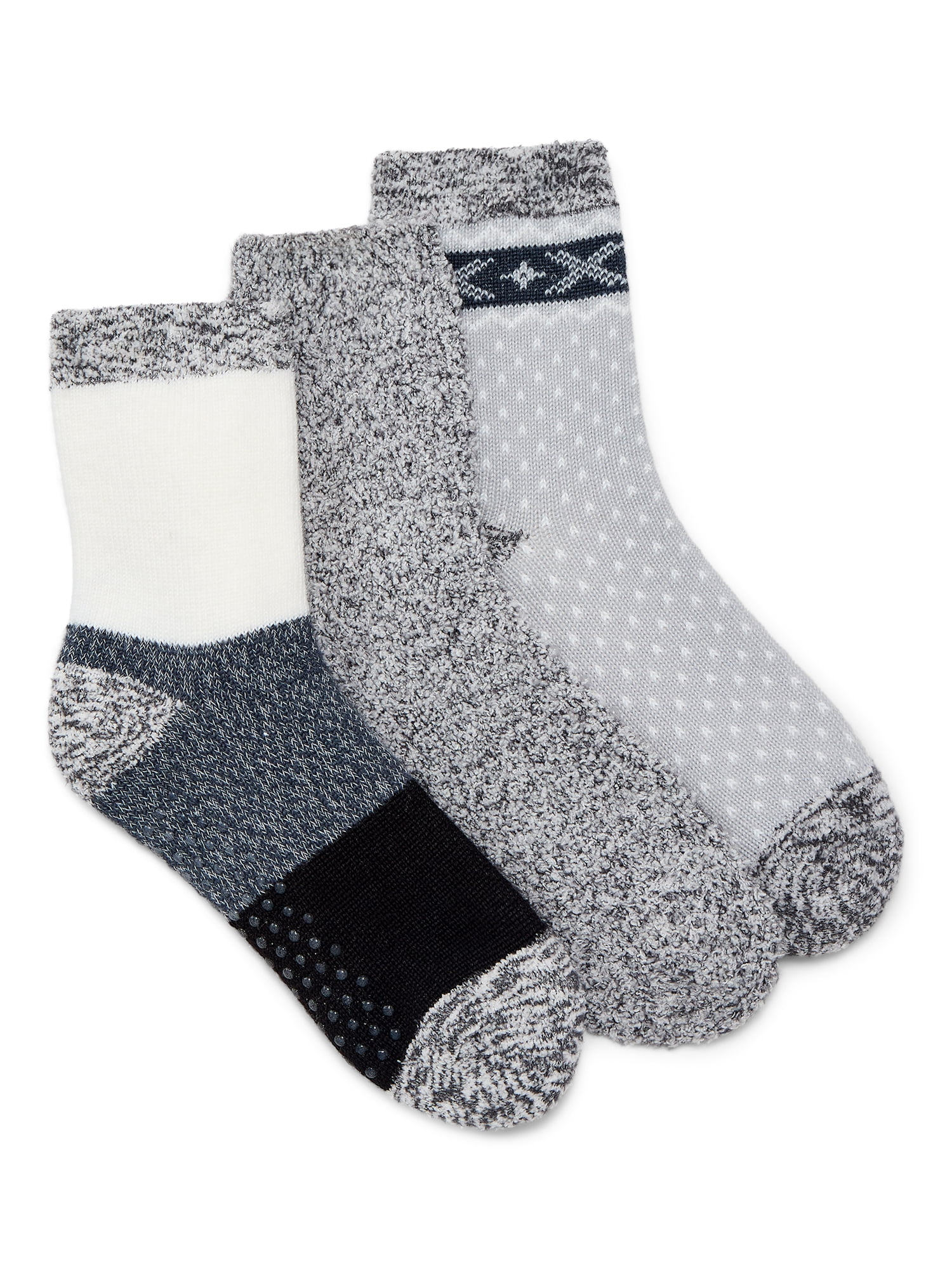 Joyspun Women's Double Layer Crew Lounge Socks, 3-Pack, Fits Shoe Sizes 4-10
