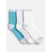 Joyspun Women's Double Layer Crew Lounge Socks, 3 Pack, Shoe Sizes 4-10