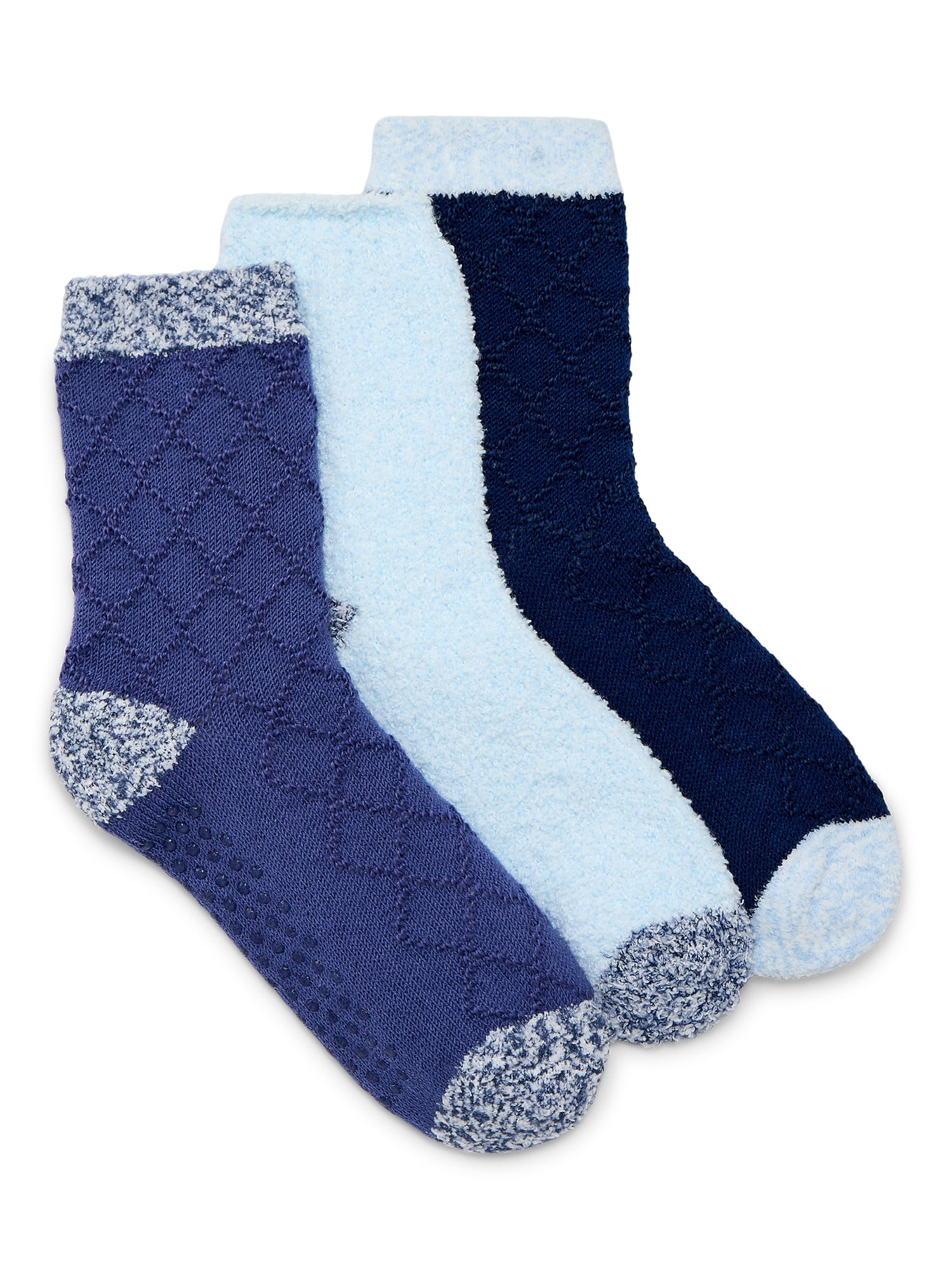 Joyspun Women's Double Layer Crew Lounge Socks, 3-Pack, Fits Shoe Sizes 4-10