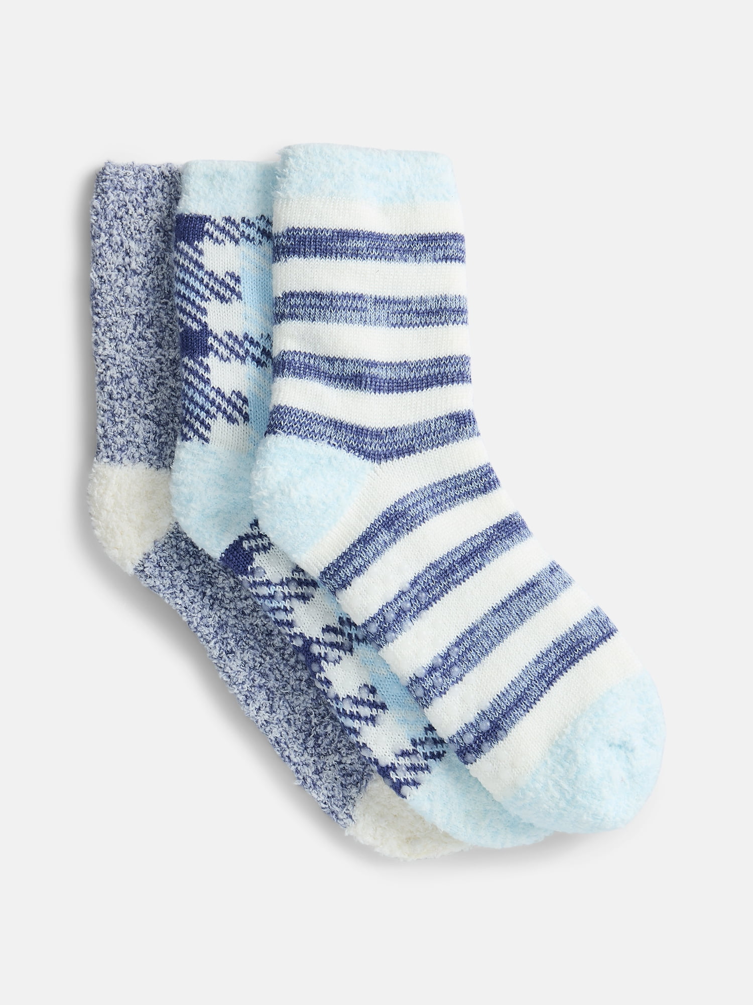 Joyspun Women's Double Layer Crew Lounge Socks, 3 Pack, Shoe Sizes 4-10
