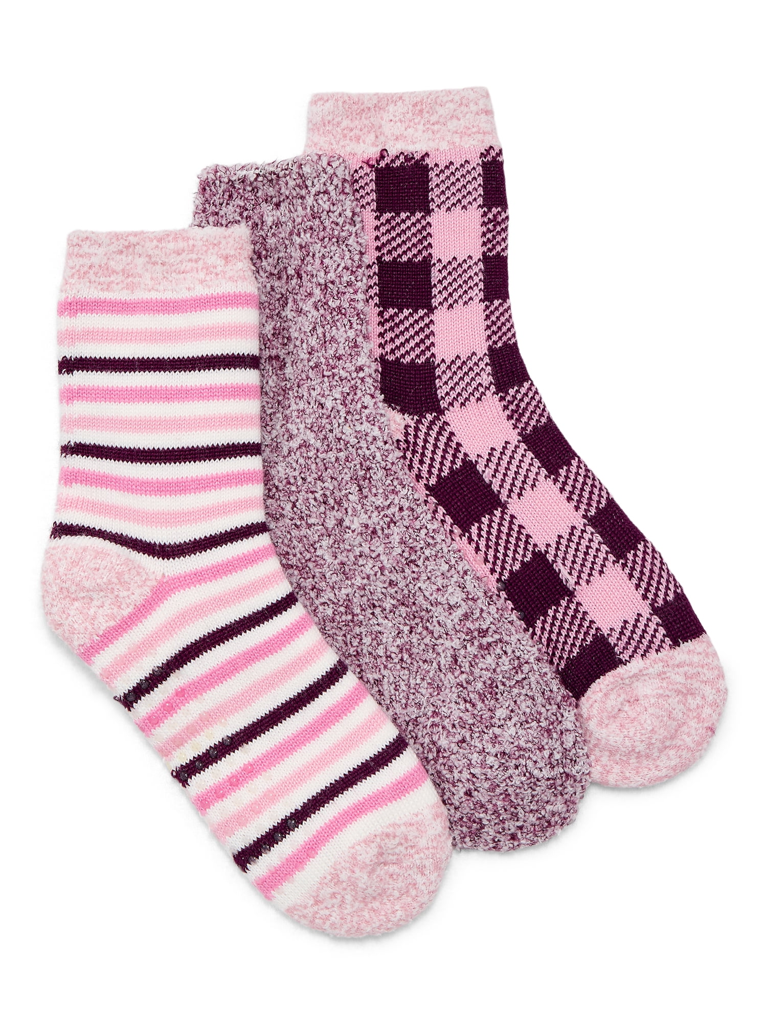 Joyspun Women's Double Layer Crew Lounge Socks, 3-Pack, Fits Shoe Sizes 4-10