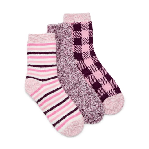 Women's Double Layer Crew Lounge Socks, 3-Pack, Fits Shoe Sizes 4-10
