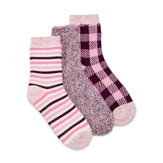 Joyspun Women's Double Layer Crew Lounge Socks, 3-Pack, Fits Shoe Sizes 4-10