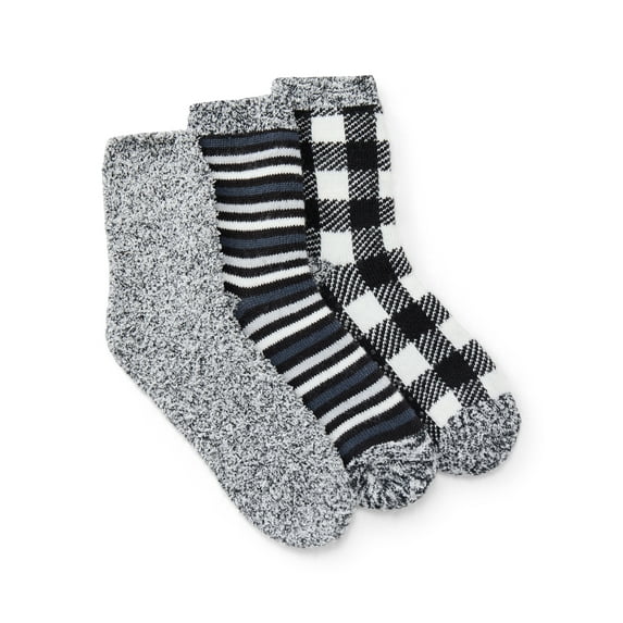 Joyspun Women's Double Layer Crew Lounge Socks, 3-Pack, Fits Shoe Sizes 4-10