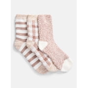 Joyspun Women's Double Layer Crew Lounge Socks, 3 Pack, Shoe Sizes 4-10