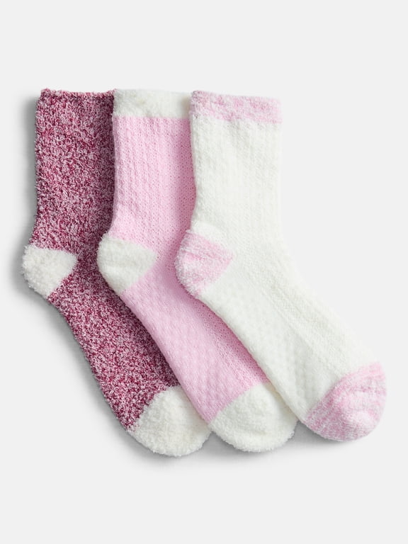 Women's Double Layer Crew Lounge Socks, 3 Pack, Shoe Sizes 4-10