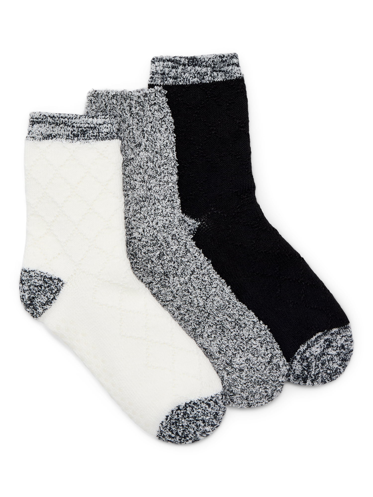 Joyspun Women's Double Layer Crew Lounge Socks, 3-Pack, Fits Shoe Sizes 4-10