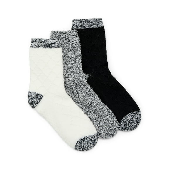 Joyspun Women's Double Layer Crew Lounge Socks, 3-Pack, Fits Shoe Sizes 4-10