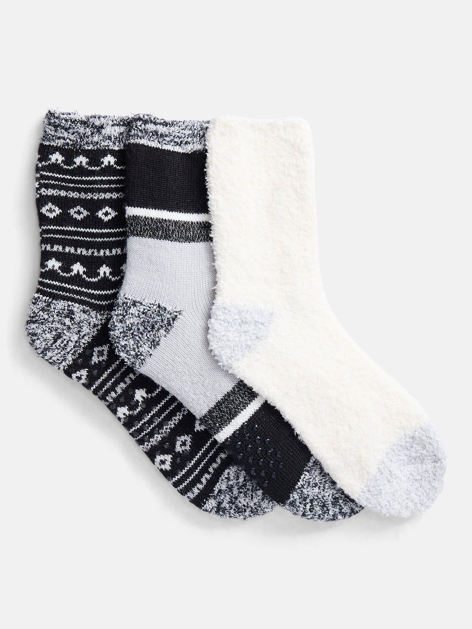 Joyspun Women's Double Layer Crew Lounge Socks, 3 Pack, Shoe Sizes 4-10