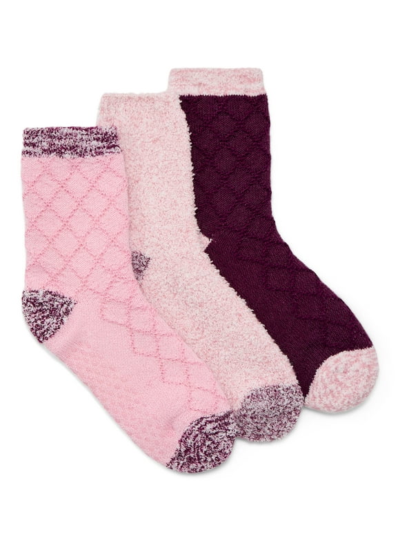 Women's Double Layer Crew Lounge Socks, 3-Pack, Fits Shoe Sizes 4-10