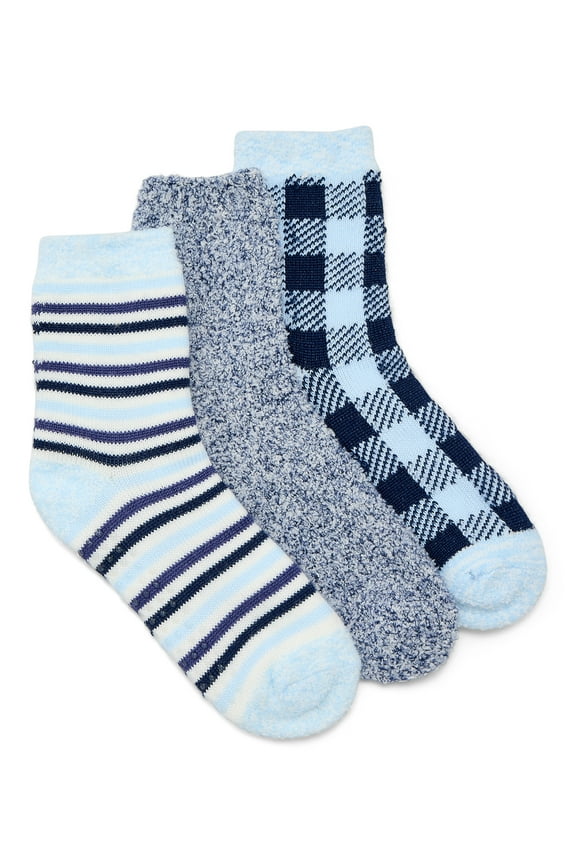 Women's Double Layer Crew Lounge Socks, 3-Pack, Fits Shoe Sizes 4-10