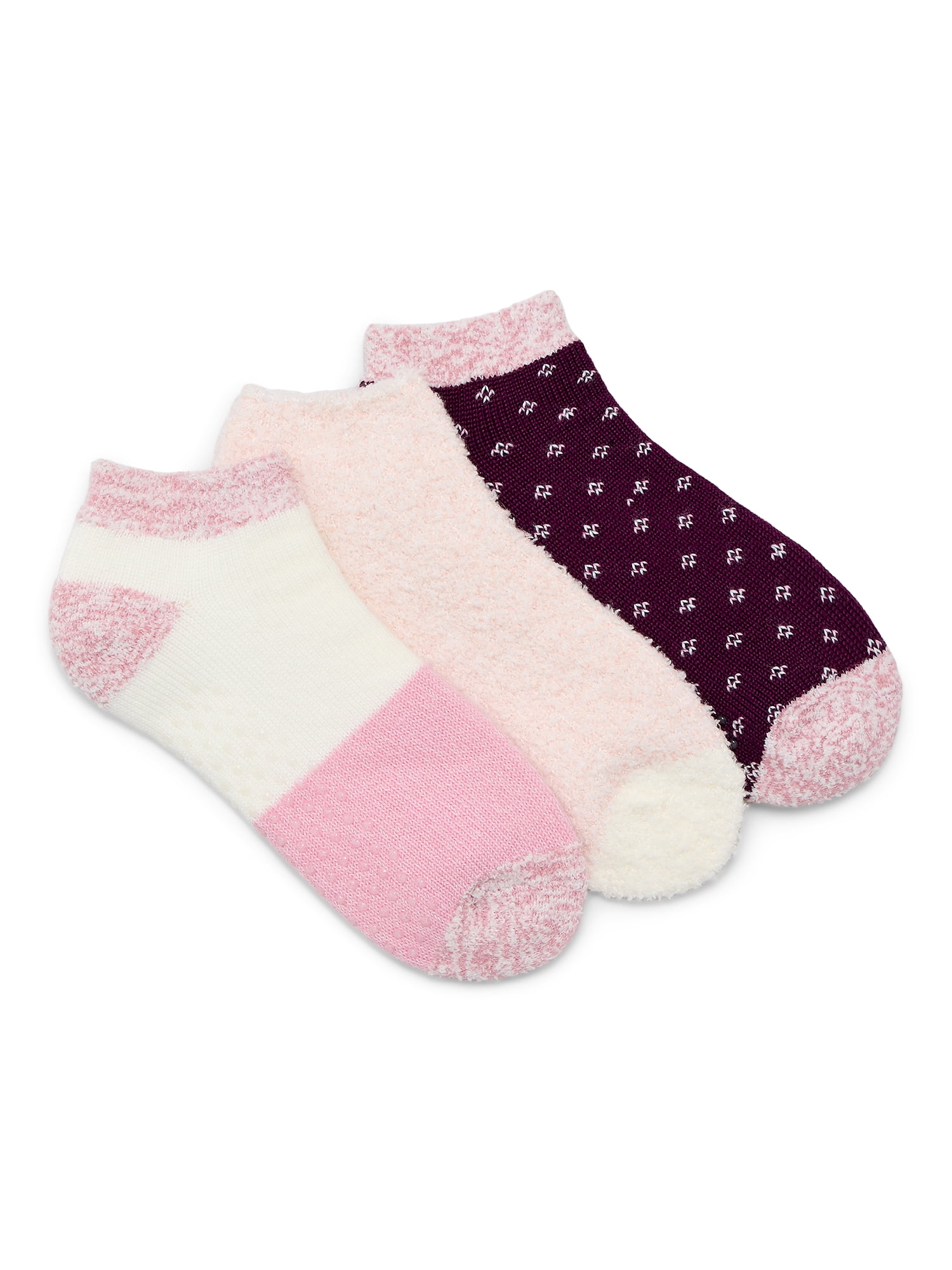 Joyspun Women's Double Layer Low Cut Lounge Socks, 3 Pack, Shoe Sizes 4-10