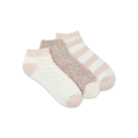 Joyspun Women's Double Layer Low Cut Lounge Socks, 3 Pack, Shoe Sizes 4-10