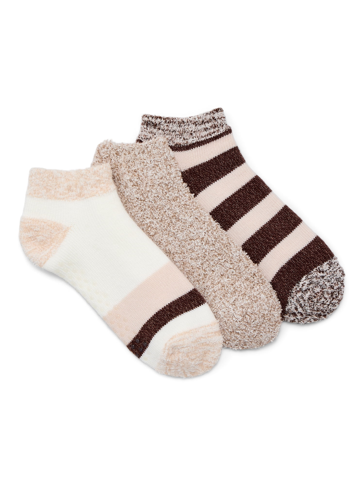 Joyspun Women's Double Layer Low Cut Lounge Socks, 3 Pack, Shoe Sizes 4-10