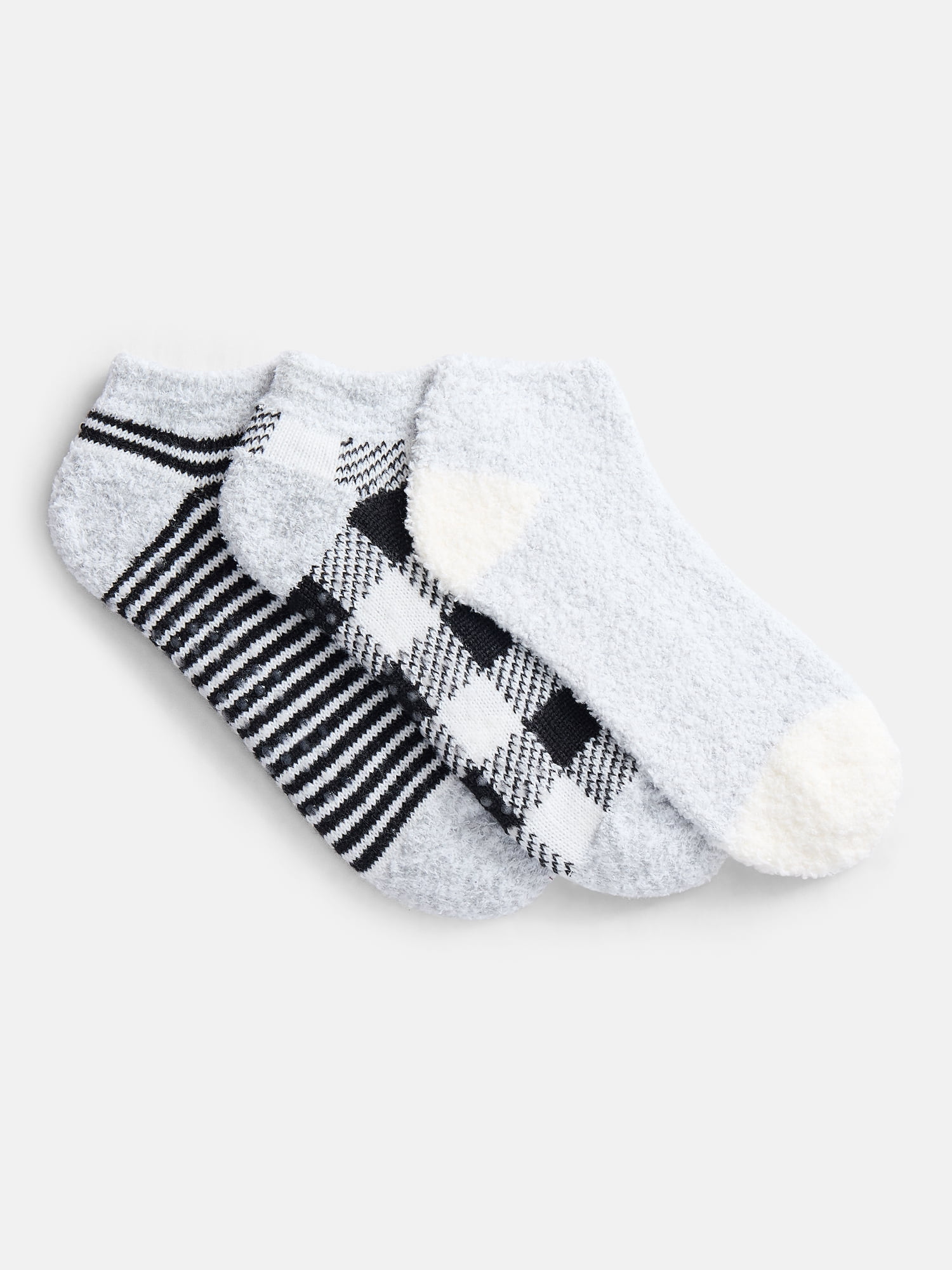 Joyspun Women's Double Layer Low Cut Lounge Socks, 3 Pack, Shoe Sizes 4-10