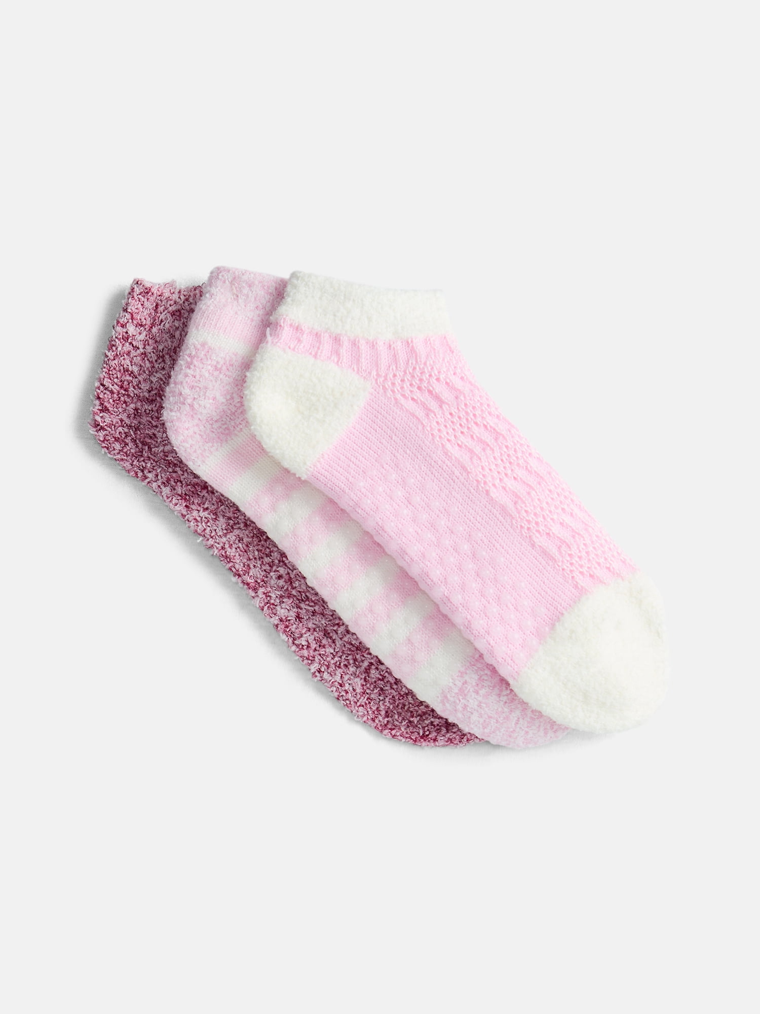 Joyspun Women's Double Layer Low Cut Lounge Socks, 3 Pack, Shoe Sizes 4-10