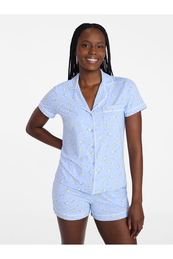 Women’s Dreamy Soft Collection Bridal Short Sleeve Knit Notch Collar Top and Shorts Pajama Set, 2-Piece, Sizes XS-3X