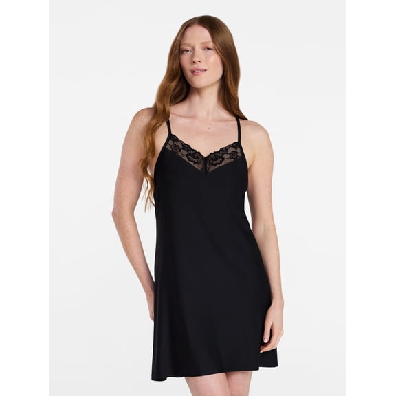 Joyspun Women’s Dreamy Soft Collection Lace Front Knit Chemise, Sizes XS-3X
