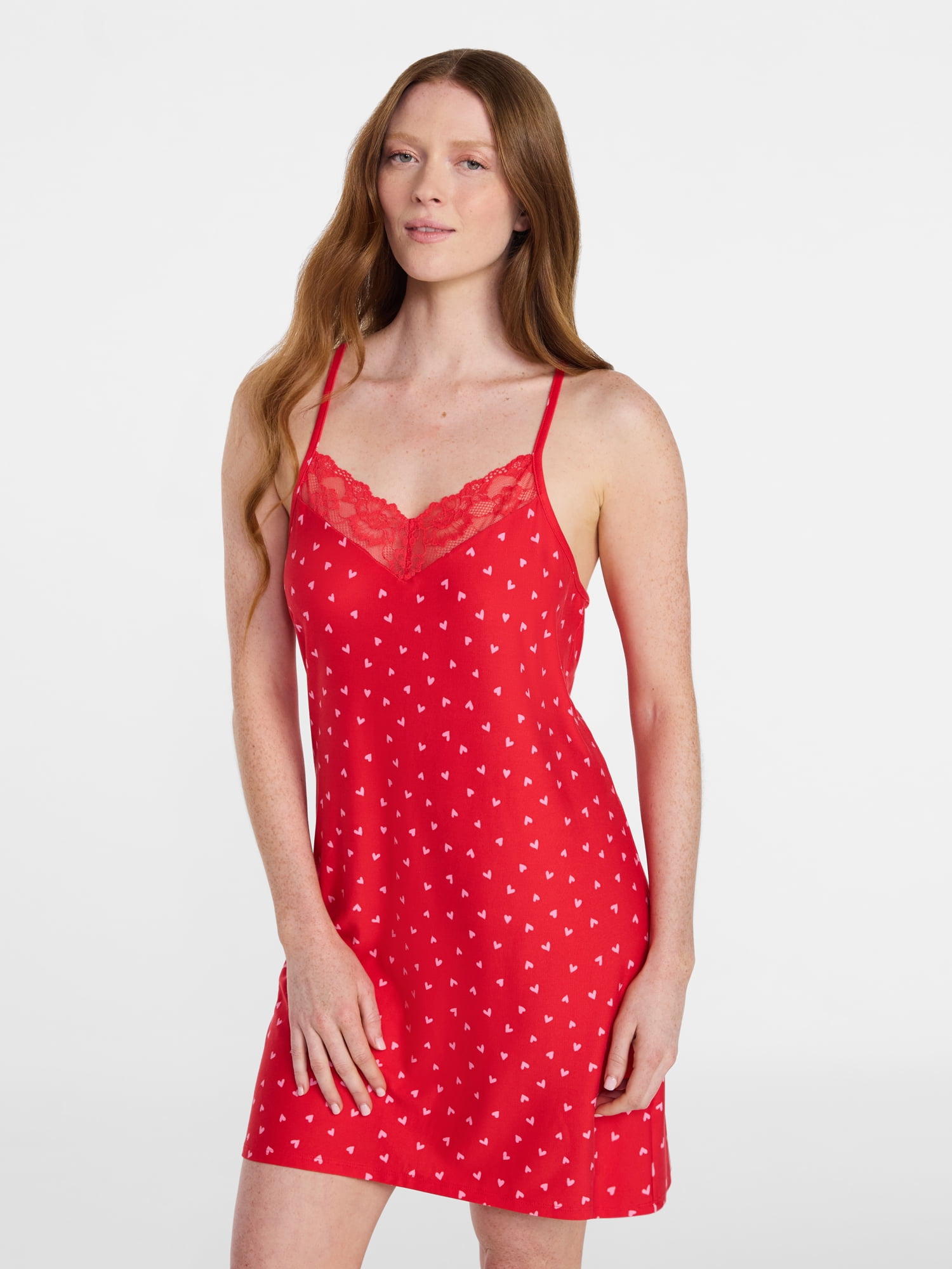 Joyspun Women’s Dreamy Soft Collection Lace Front Knit Chemise, Sizes XS to 3X