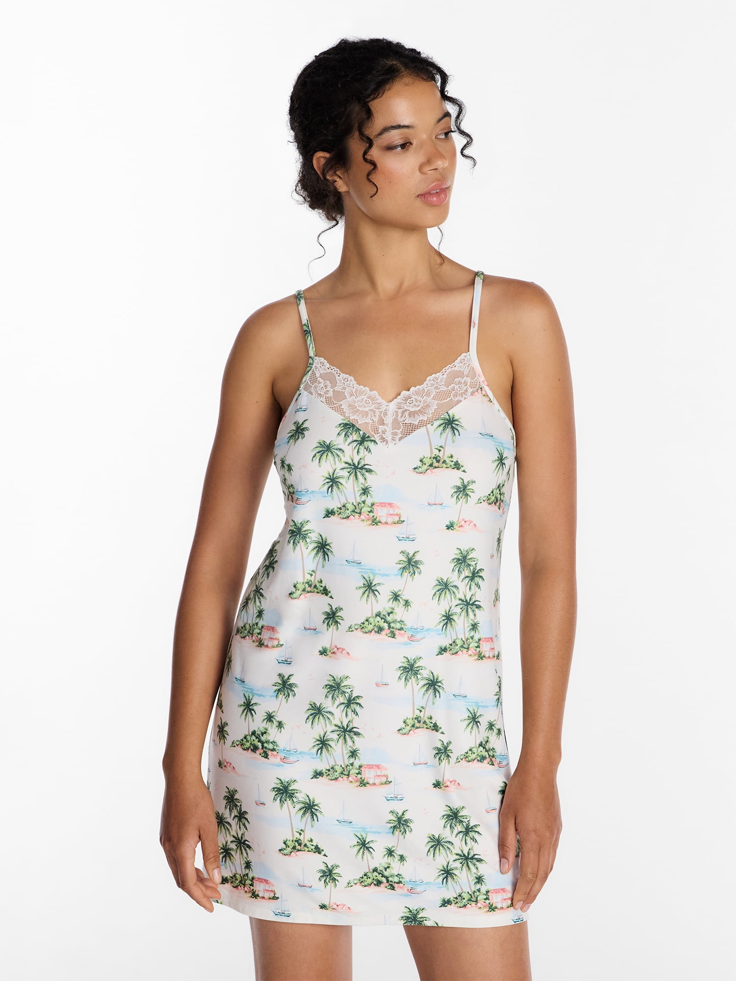 Joyspun Women’s Dreamy Soft Collection Lace Front Knit Chemise, Sizes XS to 3X