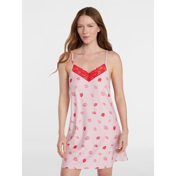 Joyspun Women’s Dreamy Soft Collection Lace Front Knit Valentine's Day Chemise, Sizes XS to 3X