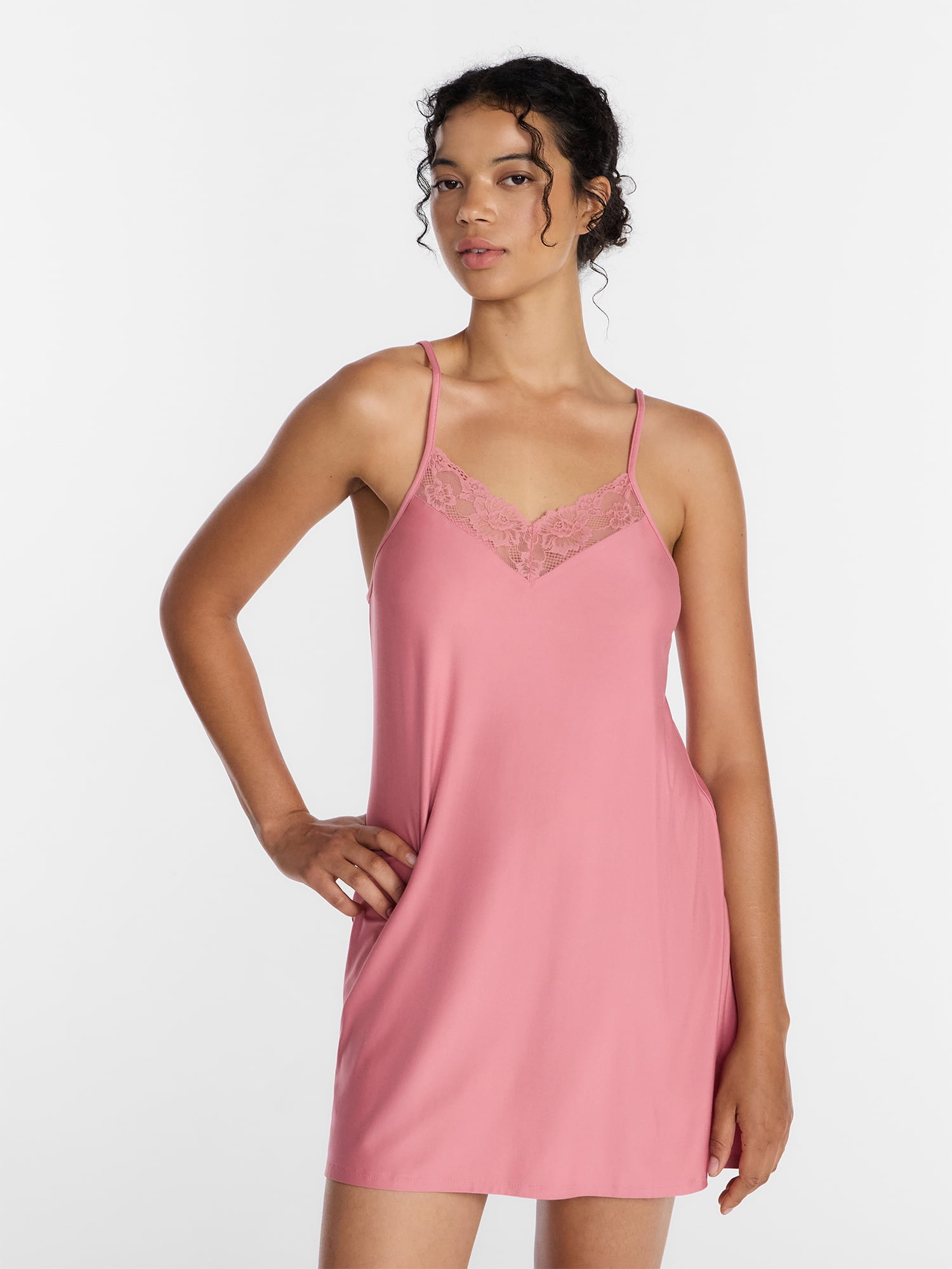 Joyspun Women’s Dreamy Soft Collection Lace Front Knit Chemise, Sizes XS to 3X