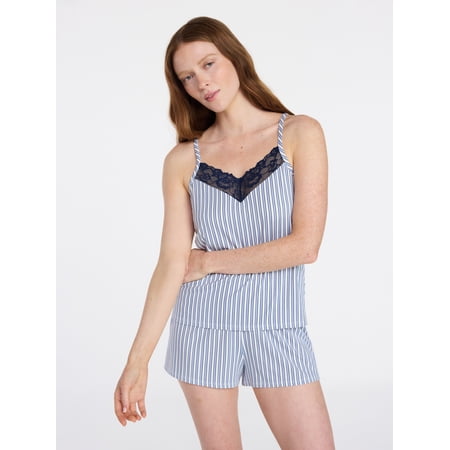 Joyspun Women’s Dreamy Soft Collection Lace Trim Knit Cami and Shorts Set, Sizes XS-3X