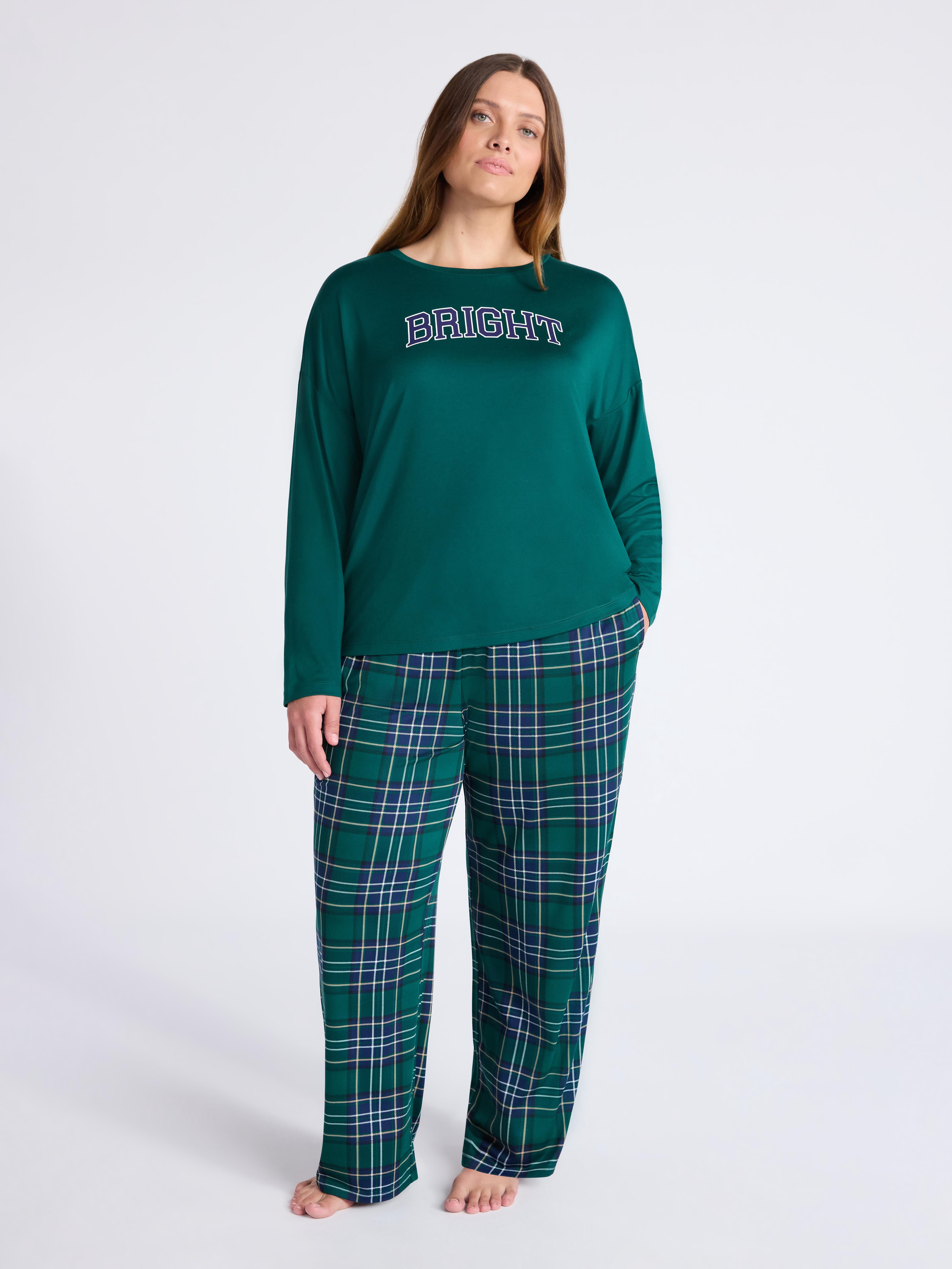 Joyspun Women's Dreamy Soft Collection Long Sleeve Sleep Top and Straight Leg Pants Pajama Set, 2-Piece, Sizes XS-3X