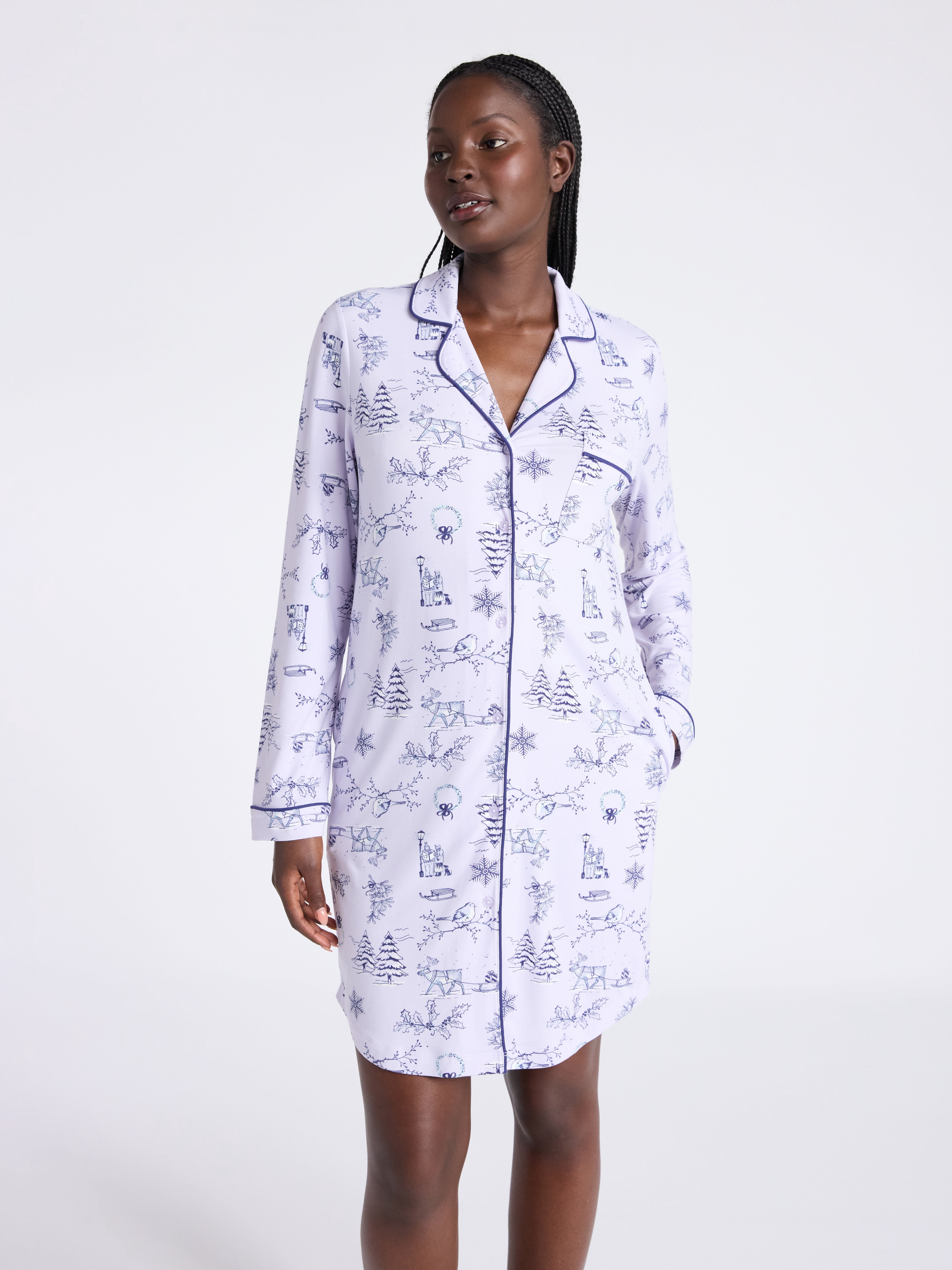 Joyspun Women's Dreamy Soft Collection Notch Collar Sleepshirt with Long Sleeves, Sizes S-4X