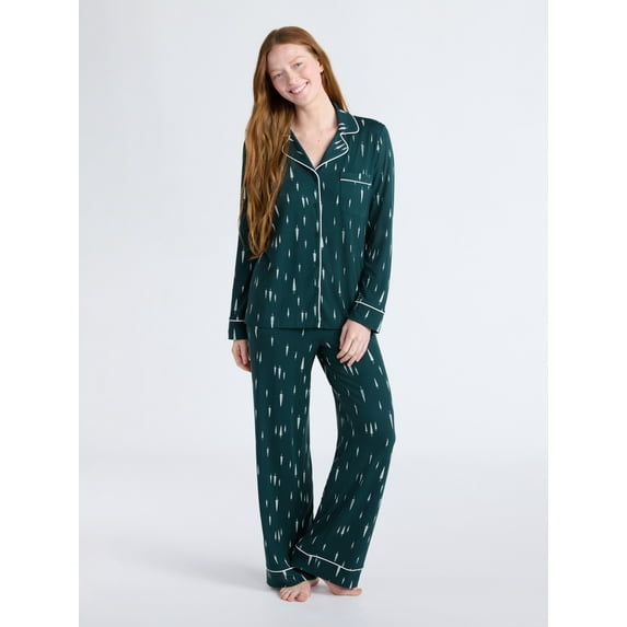 Joyspun Women’s Dreamy Soft Collection Long Sleeve Top and Pants Pajama Set, Sizes XS-4X