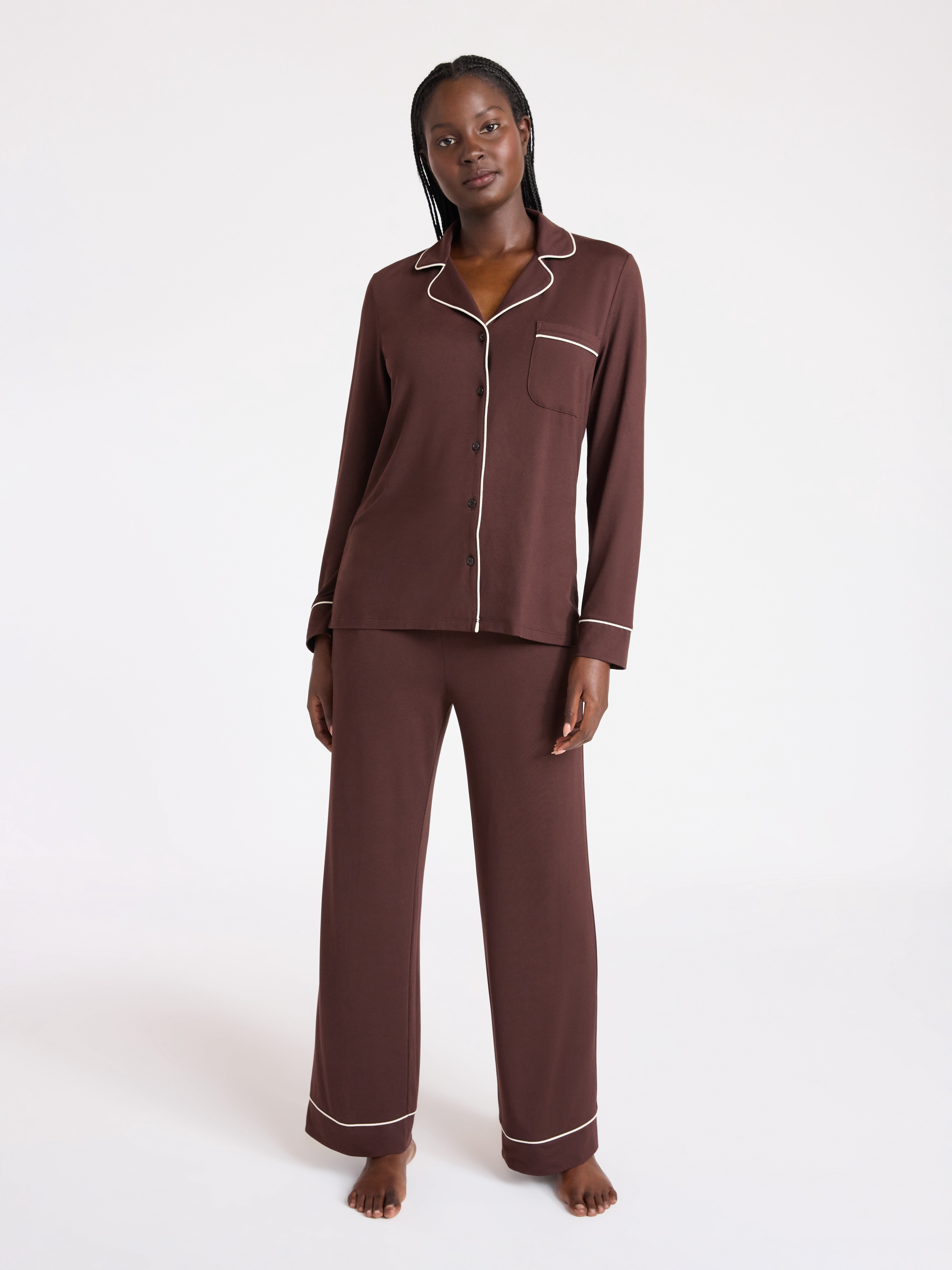 Joyspun Women’s Dreamy Soft Collection Long Sleeve Top and Pants Pajama Set, Sizes XS-4X