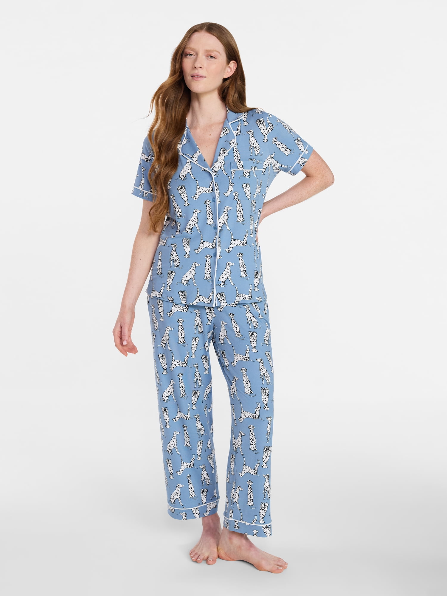 Joyspun Women's Dreamy Soft Collection Notch Collar Top and Capri Pants Pajama Set, 2-Piece, Sizes XS-3X