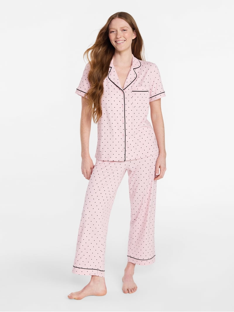 Joyspun Women's Dreamy Soft Collection Notch Collar Top and Capri
