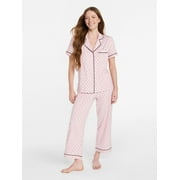 JOYSPUN Women's Dreamy Soft Collection Notch Knit Top and Capri Pants Pajama Set, 2-Piece, Sizes XS-3X