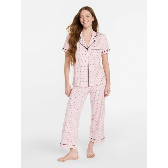Joyspun Women's Dreamy Soft Collection Notch Knit Top and Capri Pants Pajama Set, 2-Piece, Sizes XS-3X