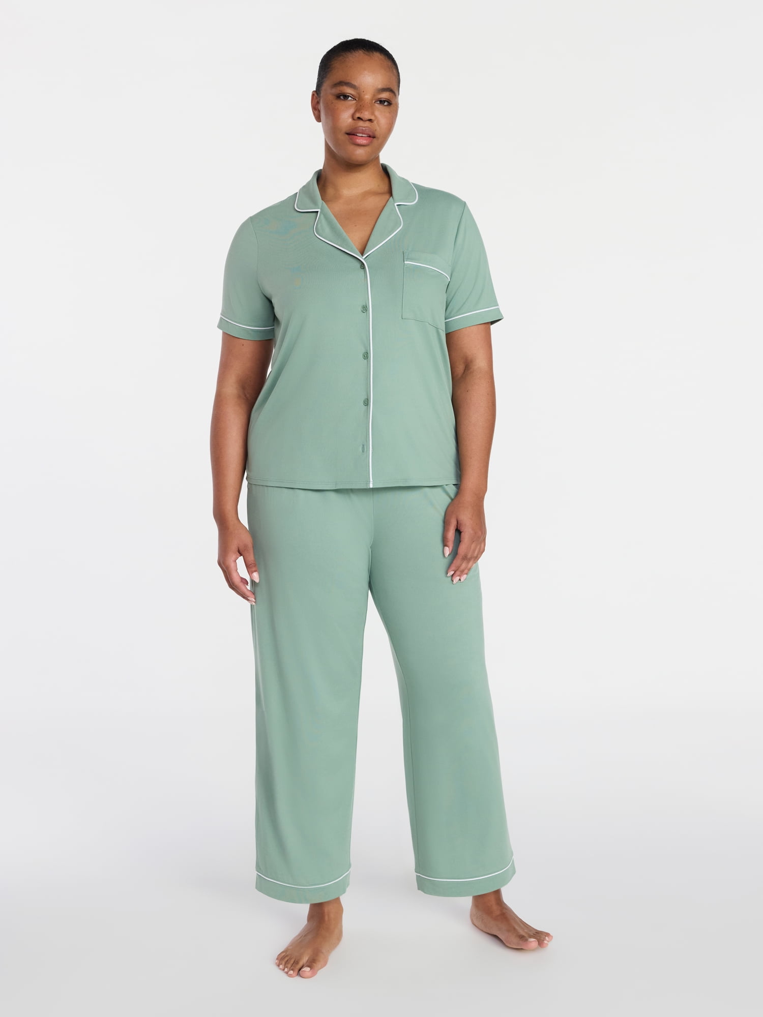 Joyspun Women's Dreamy Soft Collection Notch Collar Top and Capri