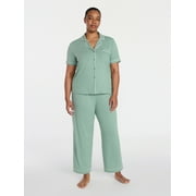 Joyspun Women's Dreamy Soft Collection Notch Collar Top and Capri Pants Pajama Set, 2-Piece, Sizes XS-3X