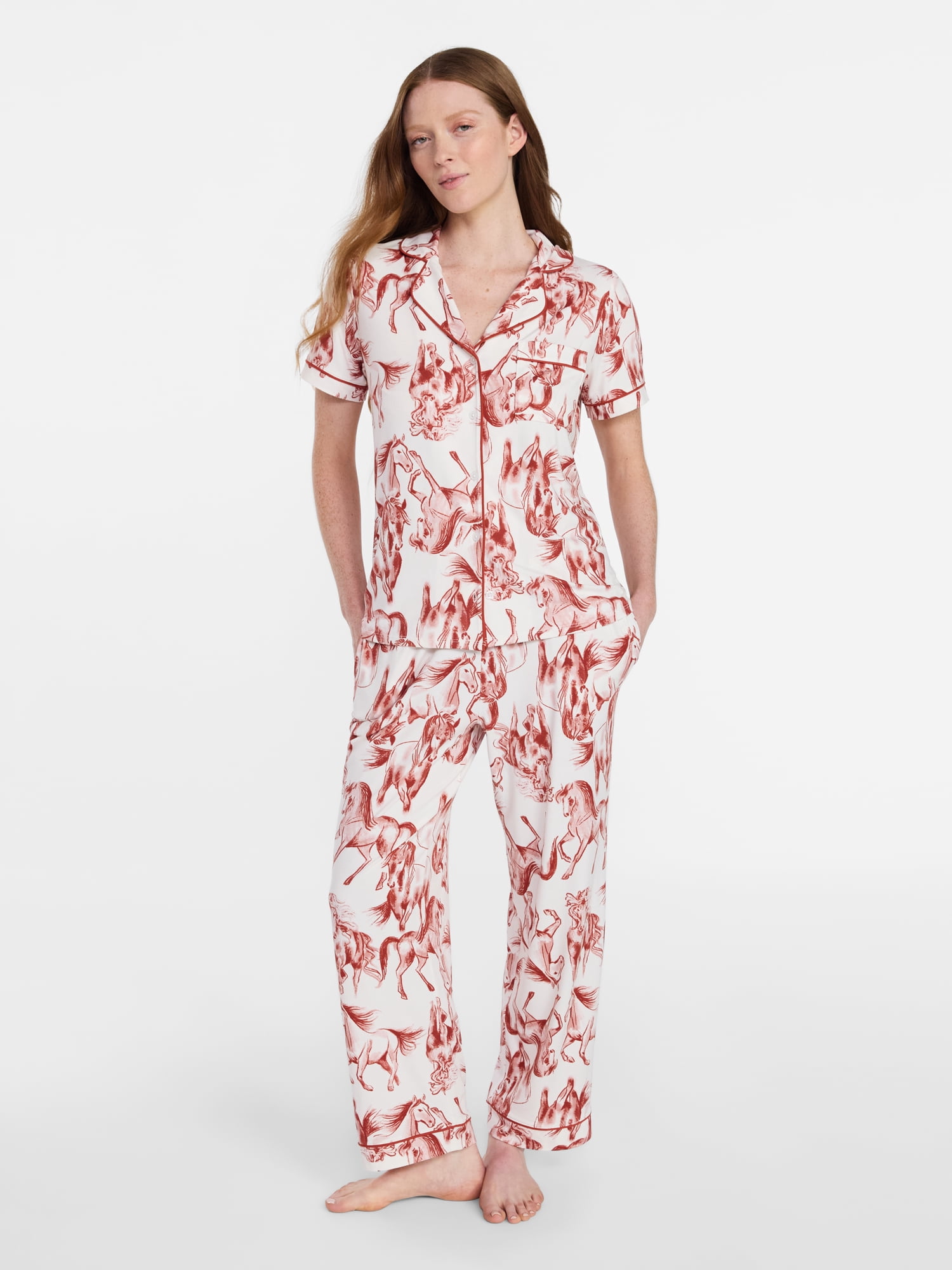 Joyspun Women's Dreamy Soft Collection Notch Collar Top and Capri Pants Pajama Set, 2-Piece, Sizes XS-3X