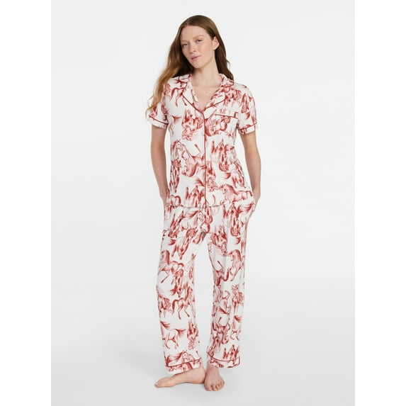 Joyspun Women's Dreamy Soft Collection Notch Knit Top and Capri Pants Pajama Set, 2-Piece, Sizes XS-3X