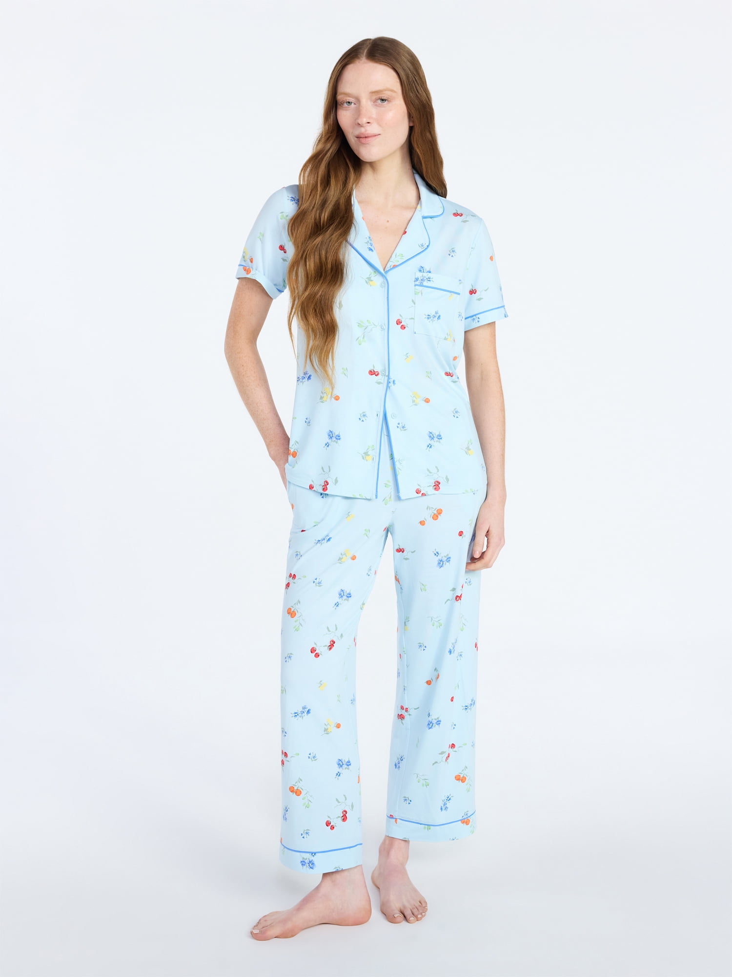 Joyspun Women's Dreamy Soft Collection Notch Collar Top and Capri Pants Pajama Set, 2-Piece, Sizes XS-3X