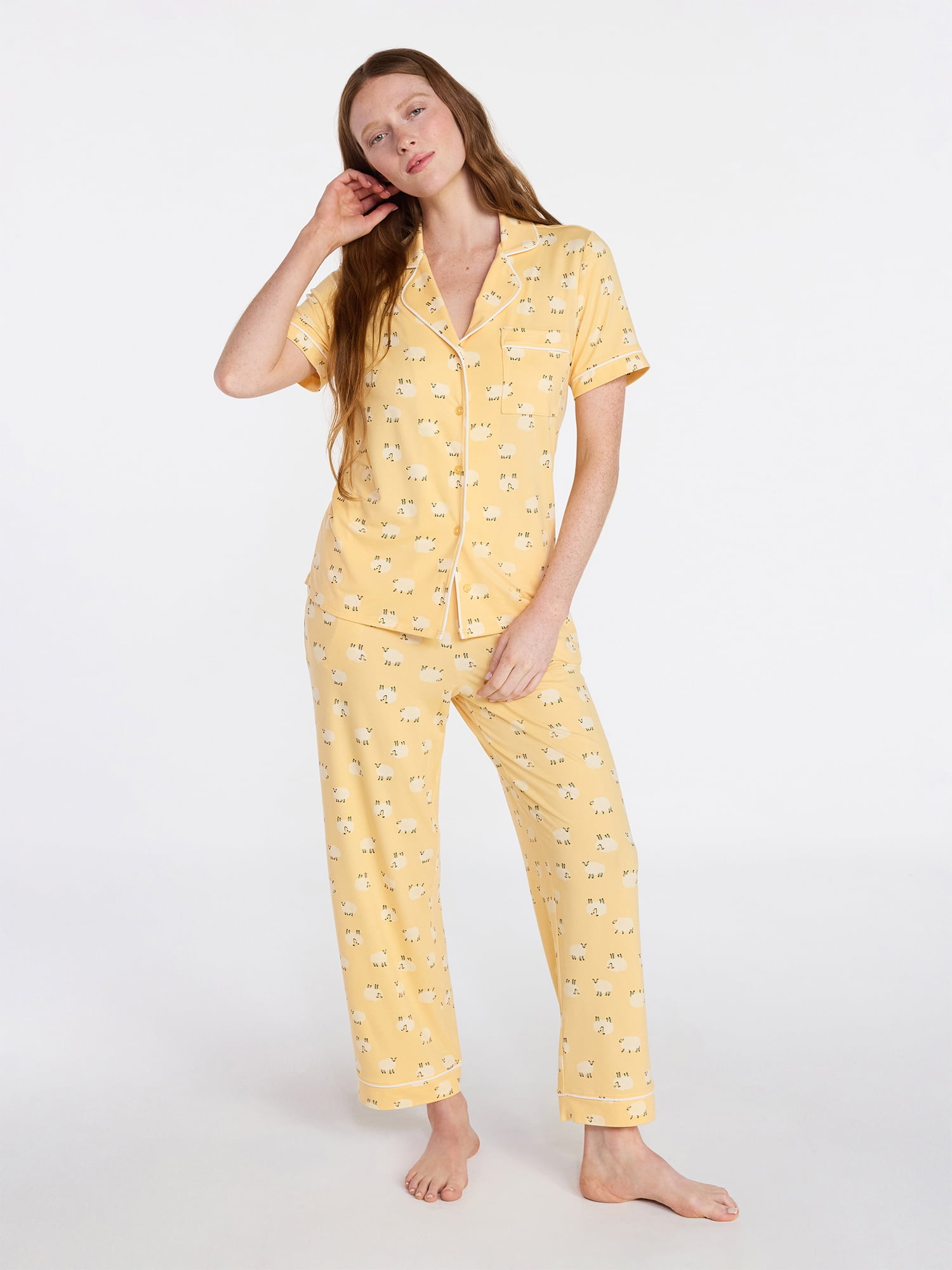 Joyspun Women's Dreamy Soft Collection Notch Collar Top and Capri Pants Pajama Set, 2-Piece, Sizes XS-3X