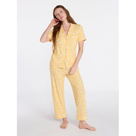Joyspun Women's Dreamy Soft Collection Notch Collar Top and Capri Pants Pajama Set, 2-Piece, Sizes XS-3X