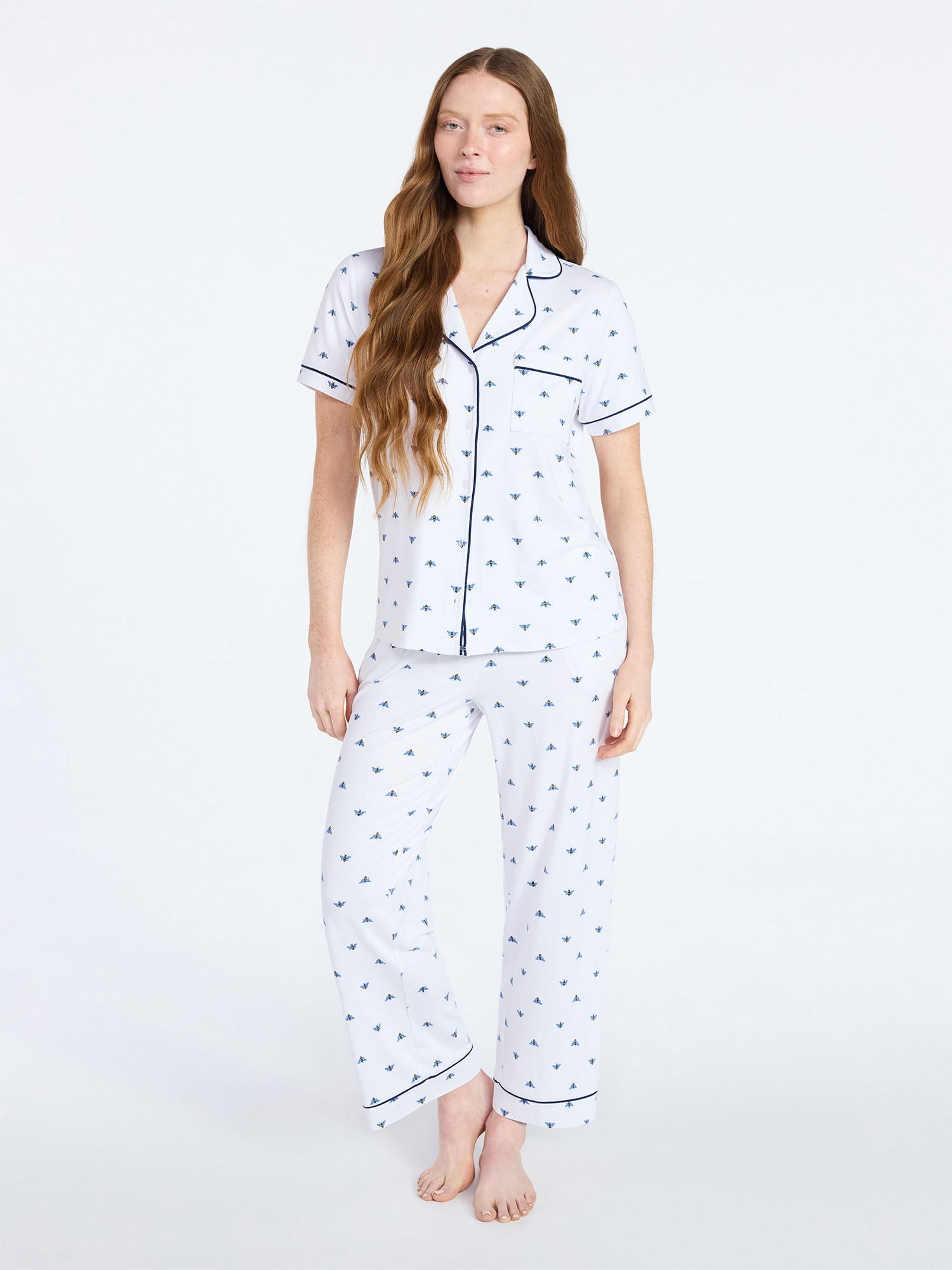 Joyspun Women's Dreamy Soft Collection Notch Collar Top and Capri Pants Pajama Set, 2-Piece, Sizes XS-3X