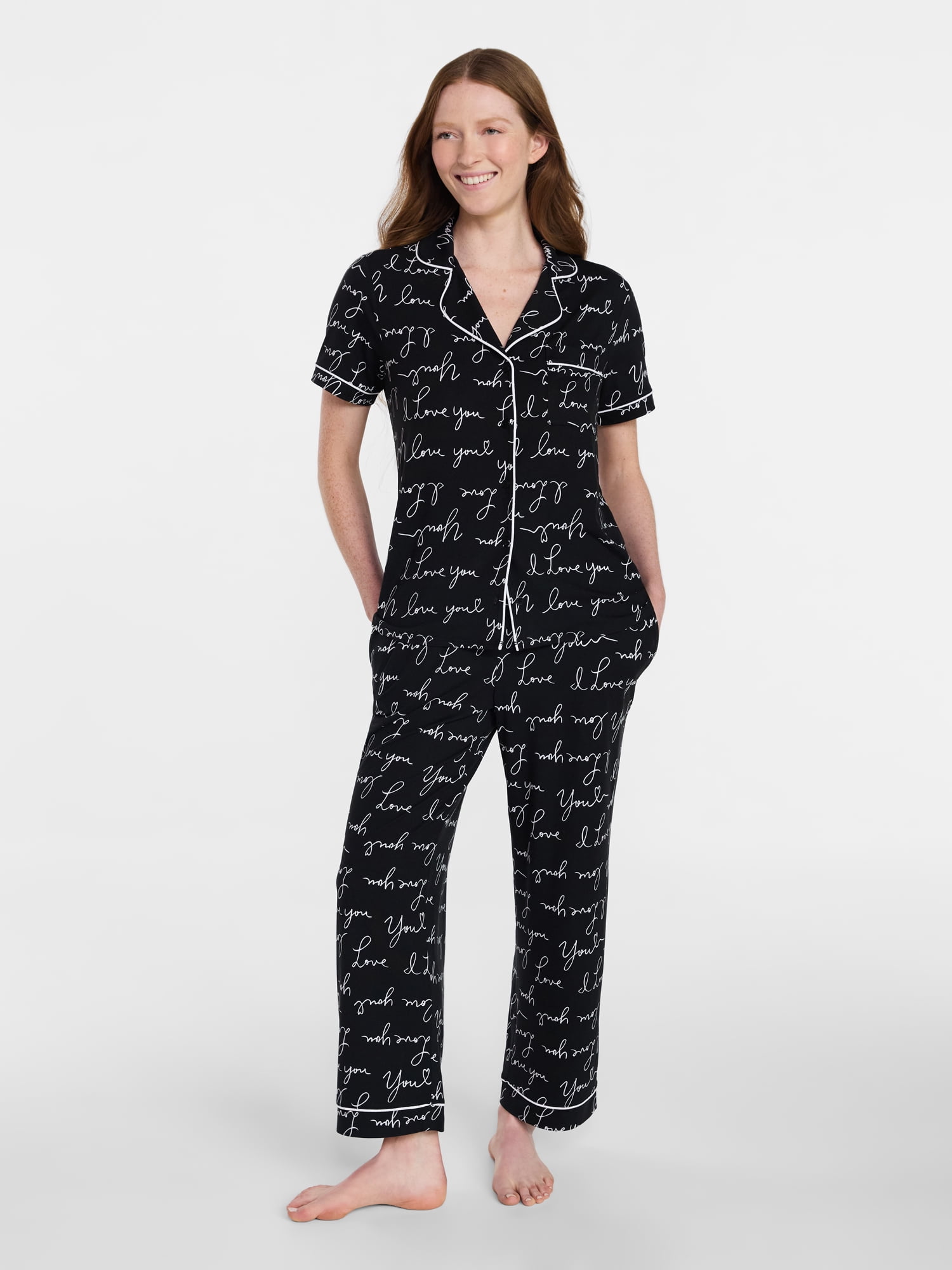 Joyspun Women's Dreamy Soft Collection Notch Collar Top and Capri Pants Pajama Set, 2-Piece, Sizes XS-3X