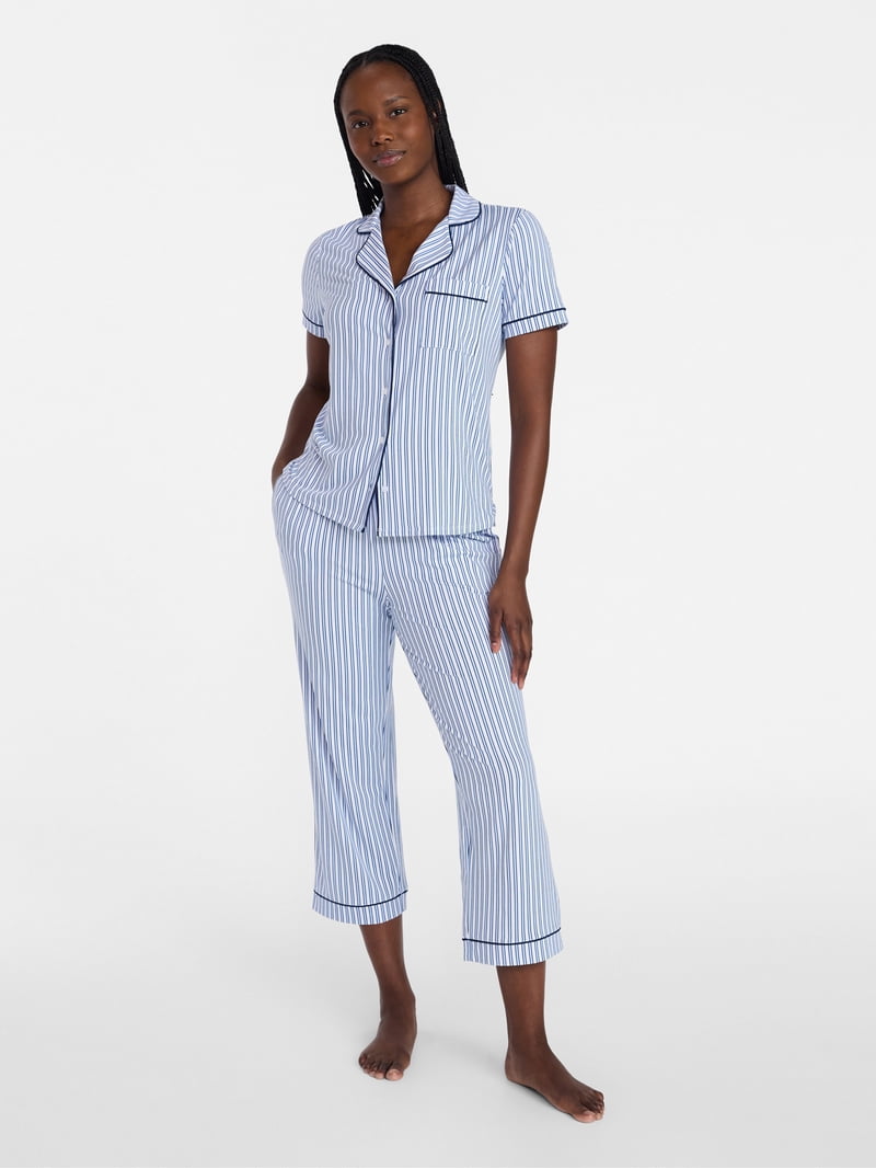 Joyspun Women's Dreamy Soft Collection Notch Collar Top and Capri