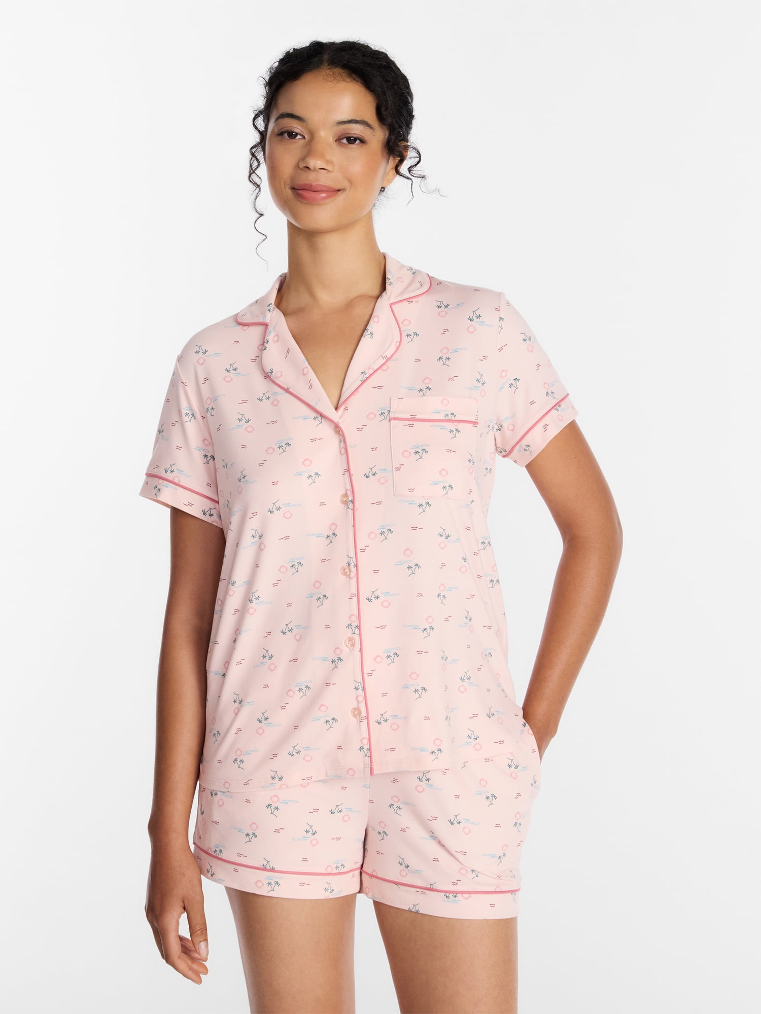 Joyspun Women's Dreamy Soft Collection Notch Collar Top and Shorts Pajama Set, 2-Piece, Sizes XS-3X